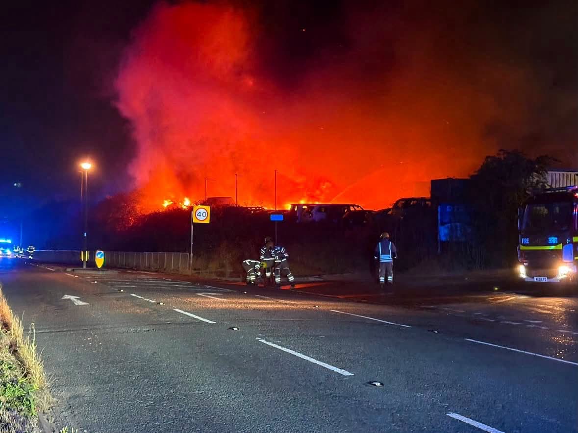 Firefighters tackling the Locking Farm Industrial Estate fire near the A371