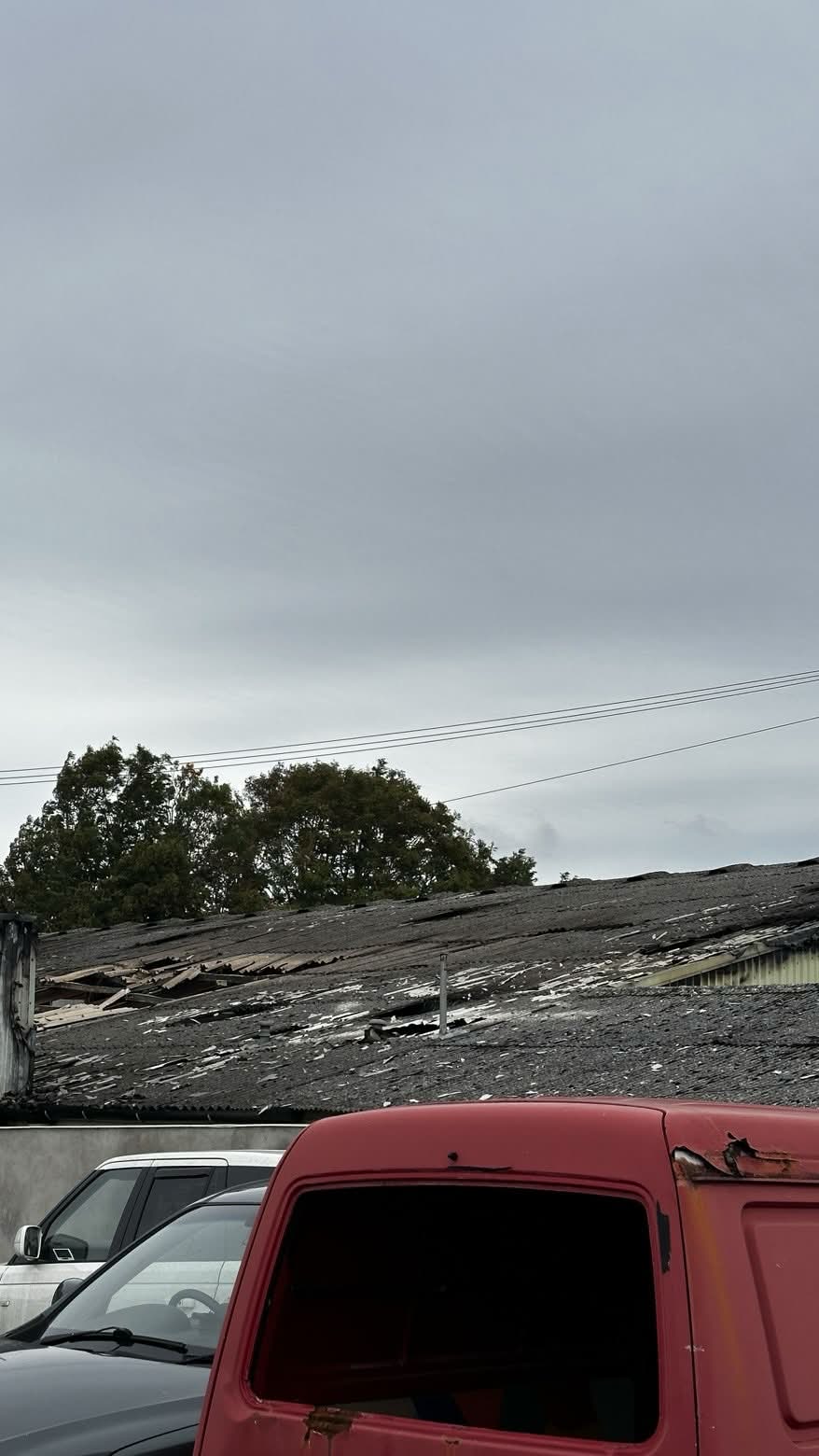 Fire damage to the roof of a unit at Locking Farm Industrial Estate
