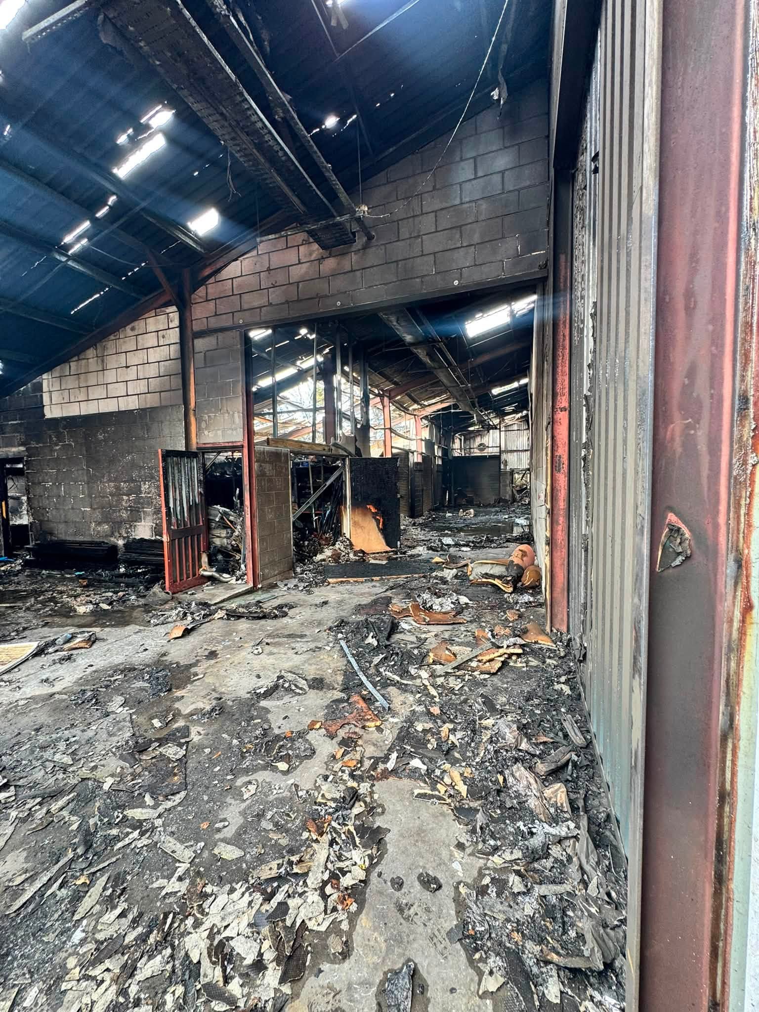 Fire-damaged workspace at Locking Farm Industrial Estate