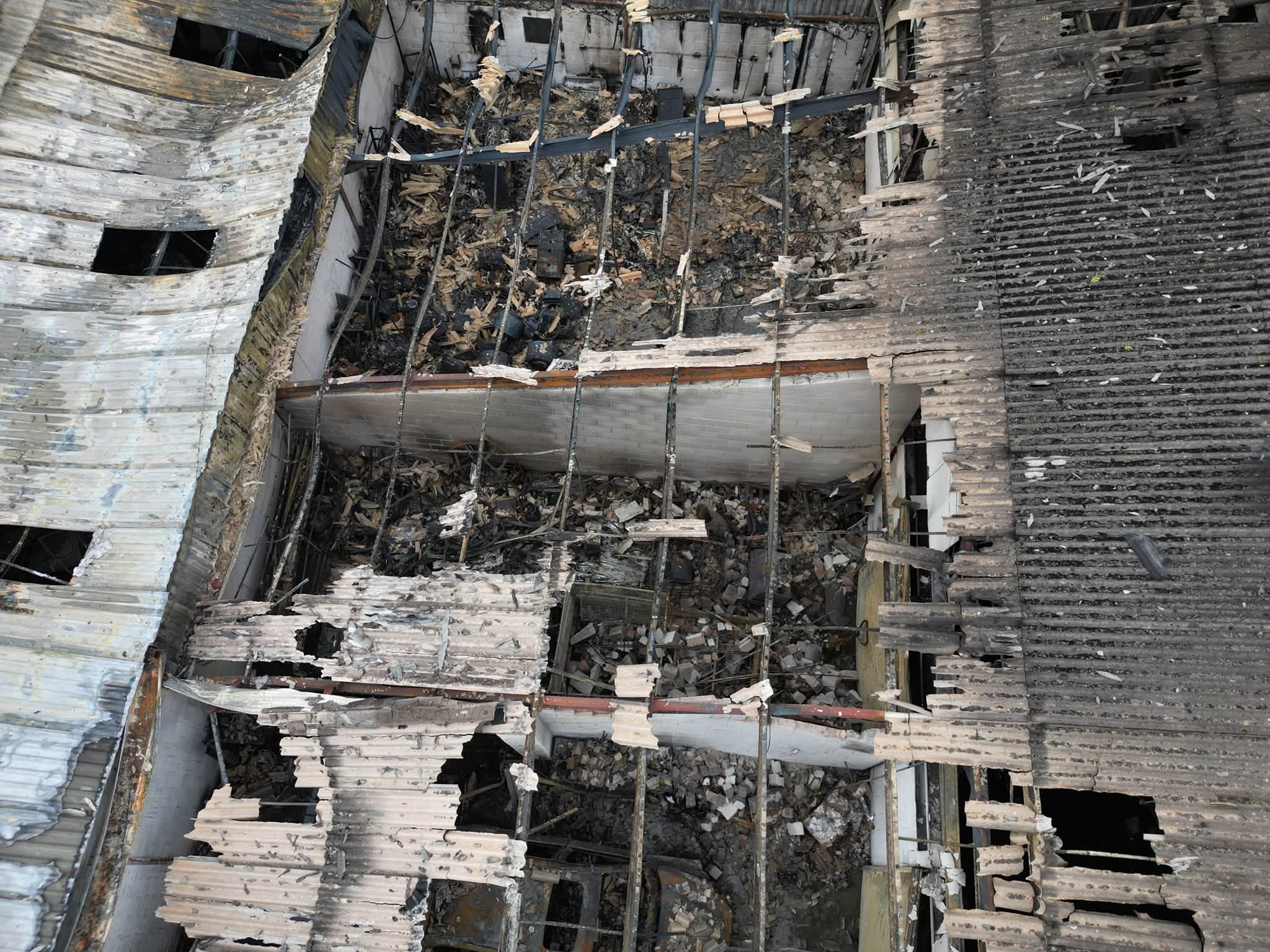 Structural damage inside a unit at Locking Farm Industrial Estate
